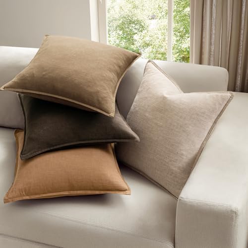 MIULEE Neutral Brown Boho Linen Pillow Covers 18x18 Inch Pack of 4 - Image 2