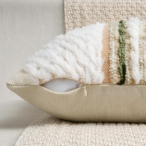 ANRODUO Boho Decorative Throw Pillow Covers Plush Green 18x18 Pack of 2 - Image 5