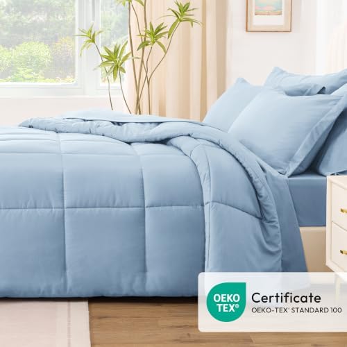 Love's cabin Plaid King Comforter Set, Light Blue - Image 5