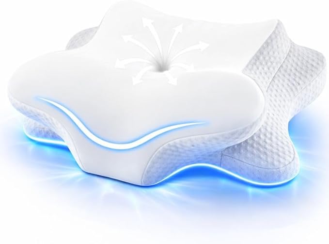 Cervical Neck Pillow for Neck Pain Relief – Orthopedic Contour Memory Foam Pillow for Side & Back Sleepers, Ergonomic Neck Support, Cooling Butterfly Pillow