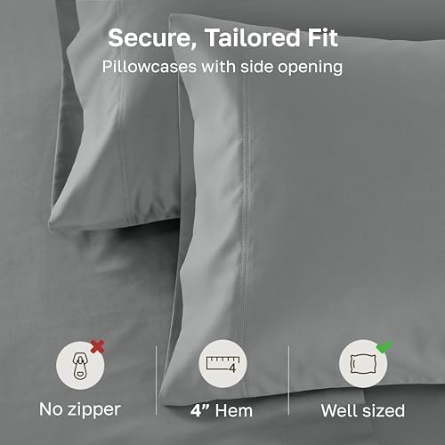California Design Den 600 TC Set of 2 Pillow Case King Size, Mist Grey - Image 4
