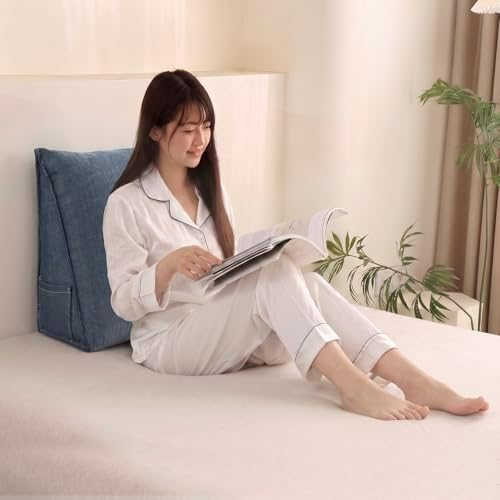 Triangular Reading Pillow with Side Pocket, Backrest Support Cushion - Image 2