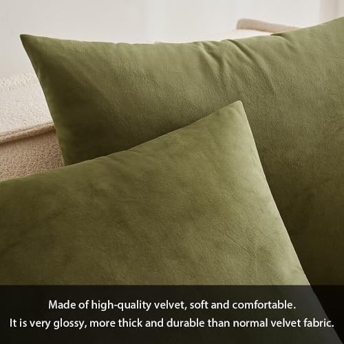 MIULEE Velvet Throw Pillow Covers 16x16 Inch Pack of 2 Light Olive Green - Image 2
