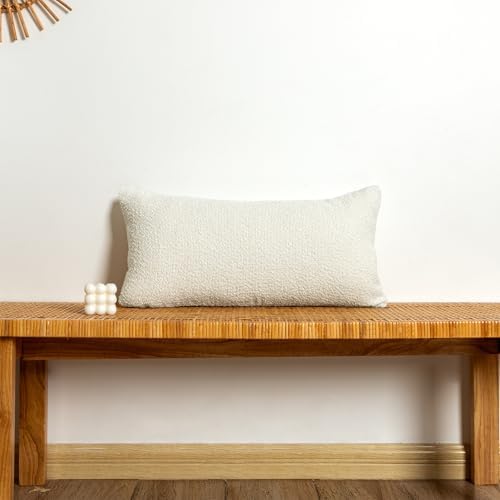 JoraLion 14x26 inch Boucle Lumbar Pillow Cover, Cream Woven Texture Neutral by JoraLion