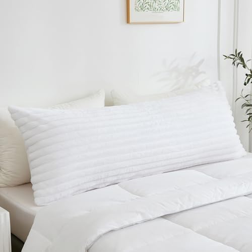 Full Body Pillow with Fluffy Stripe Faux Fur Removable Cover, Long Bed Pillow - Image 4