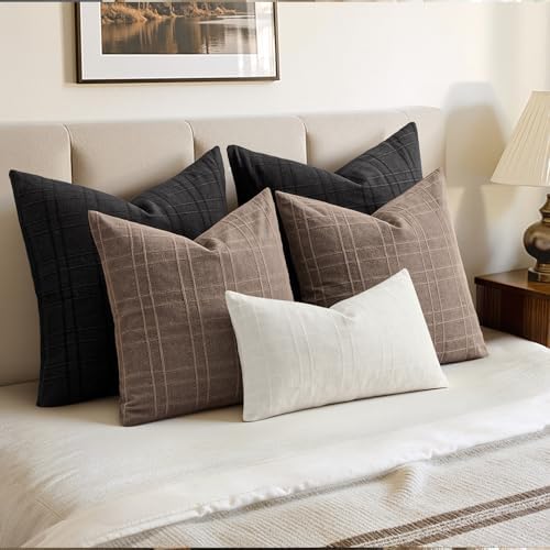 MIULEE Linen Plaid Pillow Covers Decorative 20x20 Black - Image 6