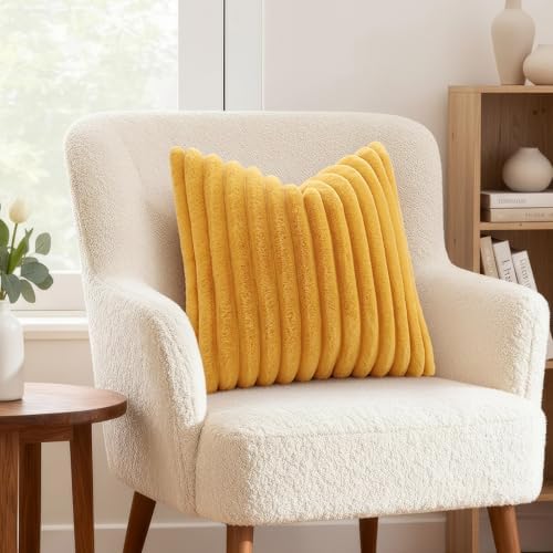 decorUhome Fall Faux Fur Throw Pillow Covers 24x24 Set of 2 Mustard Yellow - Image 4