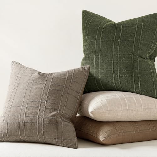 MIULEE Linen Plaid Pillow Covers Decorative 18x18 Dark Olive Green - Image 6