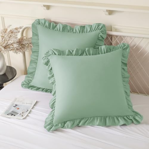 KKJIAF 2 Pack Ruffle Pillow Cases 20x20 Inches, Sage Green by KKJIAF