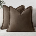 MIULEE Linen Fringe Decorative Fall Pillow Covers Chocolate Brown 18x18 by MIULEE