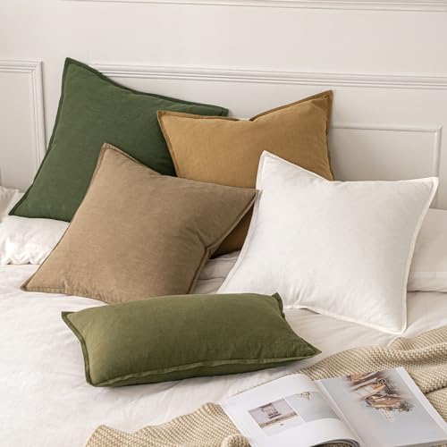 MIULEE Decorative Linen Pillow Covers 16x16 Inch Dark Olive Green - Image 5