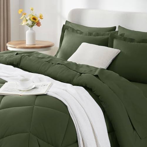 CozyLux Full Comforter Set 82"x86" Olive Green - Image 3