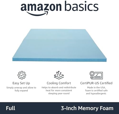 Amazon Basics Full Size Cooling Gel-Infused Memory Foam Mattress Topper - Image 2