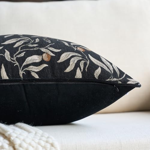 Alerfa Black Floral Throw Pillow Cover 20 x 20 Inch Sqaure Luxury Decorative - Image 2