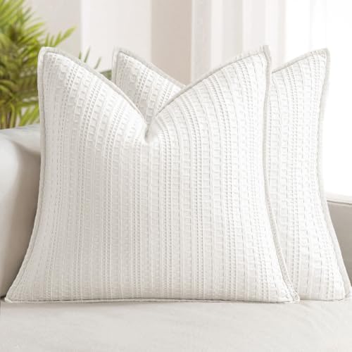 Decorative Waffle Throw Pillow Covers 20x20 White 2 Pack by Woaboy