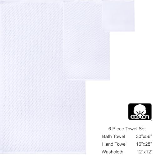 COTTON CRAFT Euro Spa Waffle Weave 6 Piece Towel Set - 100% Cotton - White - Image 7