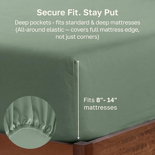 Soft Natural 100% Cotton Sateen Full Size Fitted Sheets, Pine Green - Image 4