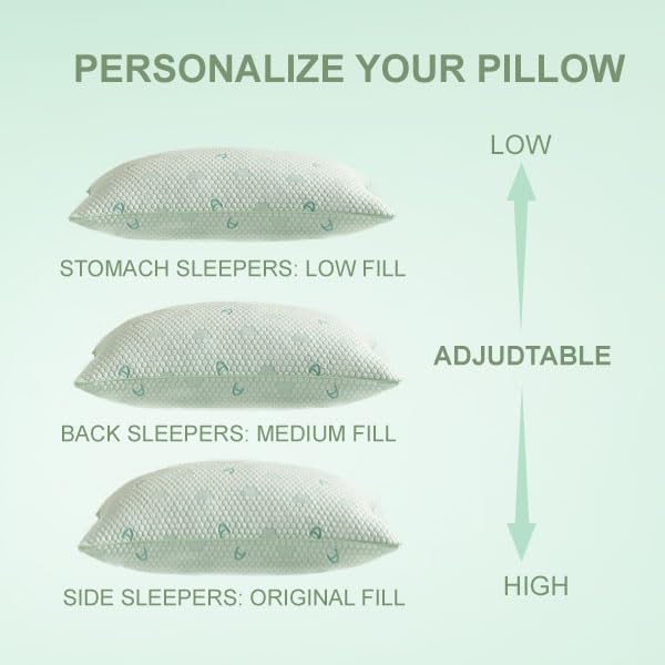 ACCURATEX Cooling Memory Foam Pillows for Sleeping King Size Set of 2, Adjustable Fluffy Pillows with Removable Cover, Cool Bed Pillow for Side Back Stomach Sleepers, Machine Washable, Green
