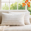 Set of 2 Decorative Throw Pillow Covers 20x12, Faux Fur Cream White by MEGAYESHome