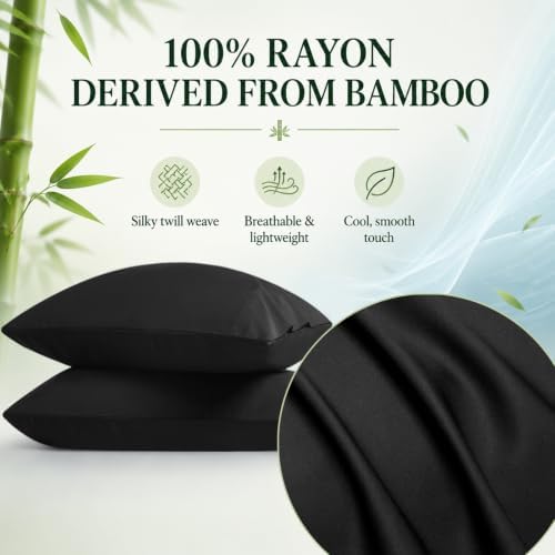 Pillow Cases Set, 100% Rayon from Bamboo, Standard 20"x26" Black - Image 3