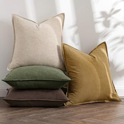 MIULEE Neutral Green/Brown Boho Linen Pillow Covers 18x18 Inch Pack of 4 - Image 5