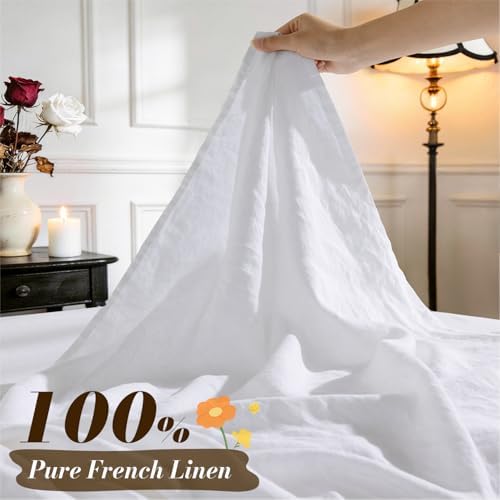 SONORO KATE 100% French Linen Queen Size Sheets Set, Natural Flax Bedding - Image 2