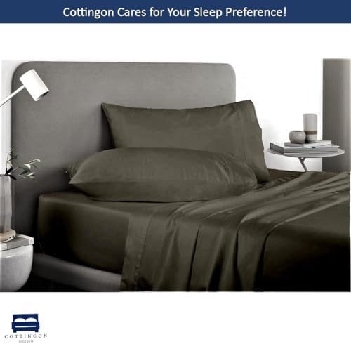 Cottingon 5 PC Split King Sheets Fits 16" Deep, Egyptian Cotton, Dark Grey - Image 3