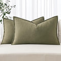 MIULEE Decorative Linen Lumbar Pillow Covers 12x20 Inch Light Olive Green by MIULEE