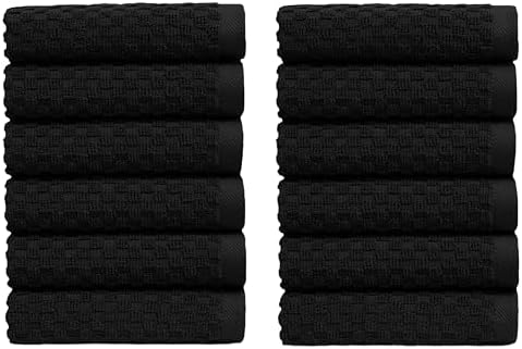COTTON CRAFT Euro Spa Waffle Wash Cloth - Set of 12 Black Washcloth by COTTONCRAFT