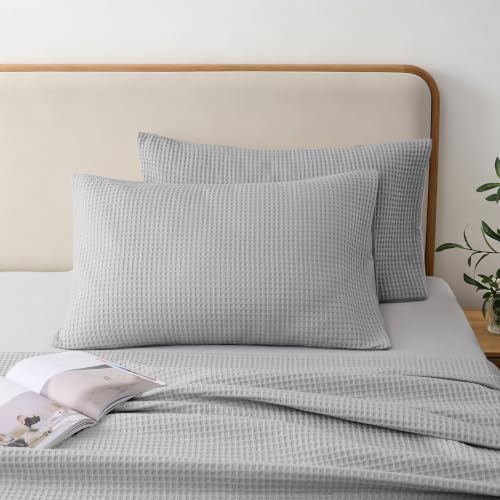 100% Cotton Waffle Pillow Shams Queen Size Set of 2 by ShunjieHome