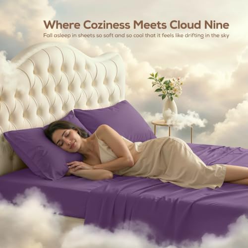 Queen Sheets Set, 4 Pieces 16" Deep Pocket Hotel Luxury Sheets, Egg Plant - Image 4