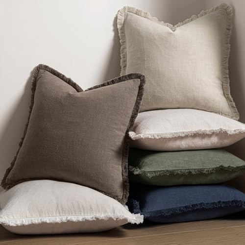 MIULEE Linen Fringe Decorative Fall Euro Throw Pillow Covers Coffee 22x22 - Image 5