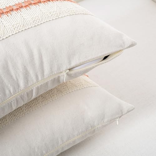Fancy Homi Set of 1 Boho Coral Decorative Throw Pillow Cover 18x18 Inch - Image 3