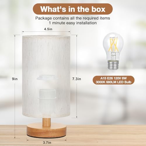 Fenmzee 9" Small Table Lamp for Bedroom - Inline Control with 3000K Bulb - Image 3