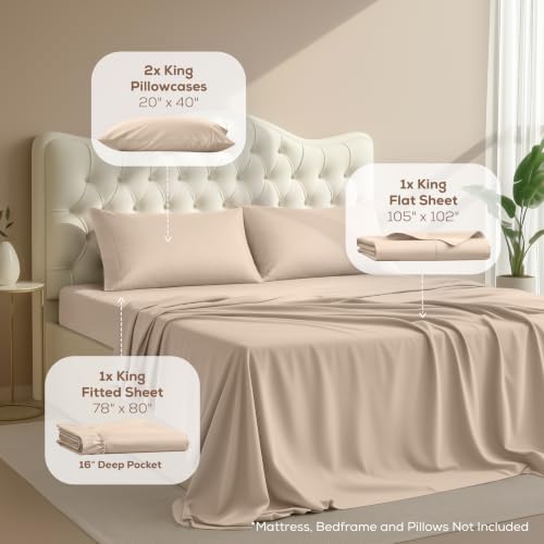King Sheets Set, 4 Pieces 16" Deep Pocket Hotel Luxury Bed Sheets - Image 2