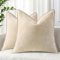 decorUhome Chenille Beige Velvet Throw Pillow Covers 22x22 Set of 2 by decorUhome