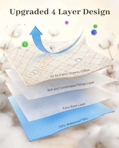 Organic Cotton Blend Mattress Protector Waterproof Queen Size Beige - Image 5