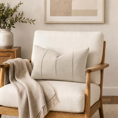MIULEE Lumbar Decorative Linen Throw Pillow Covers 12x20 Beige Striped - Image 2