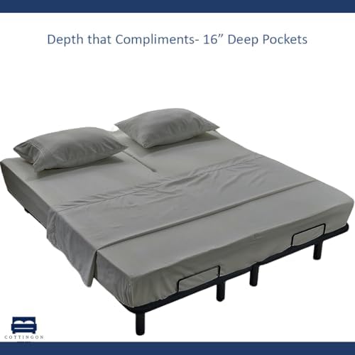 4 Piece Flex Head King Sheet Set 34" Top, 100% Egyptian Cotton, Light Grey - Image 5