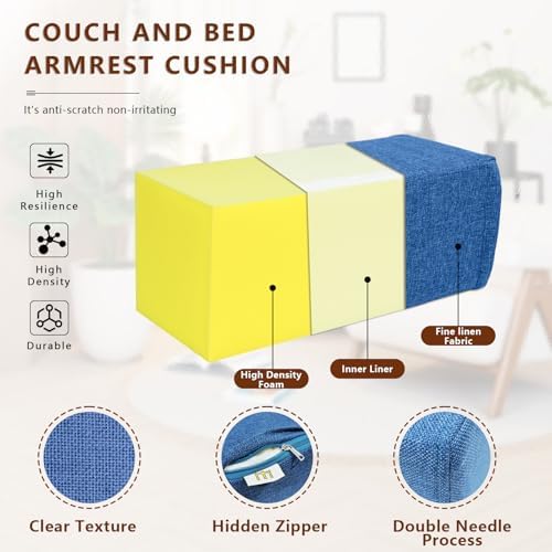 2 Pack Couch Arm Rest Pillow, High Density Foam Armrest Cushion, Removable & - Image 3