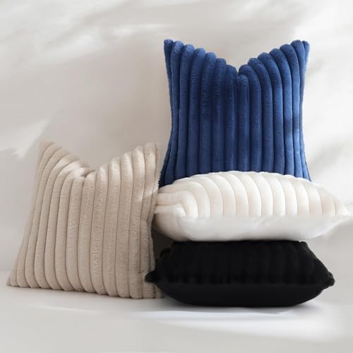 decorUhome Fall Faux Fur Throw Pillow Covers 12x12 Set of 2 Navy Blue - Image 5