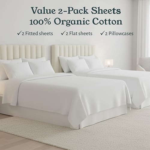 California Design Den 2 Pack Organic Cotton Twin Bed Sheets, Light Grey - Image 3