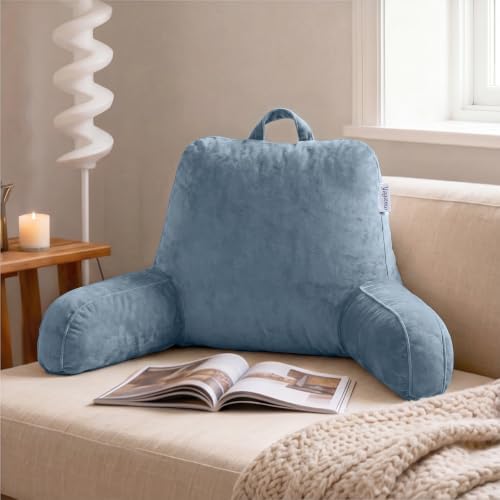 Memory Foam Reading Pillow for Sitting up in Bed, Dusty Blue - Image 2