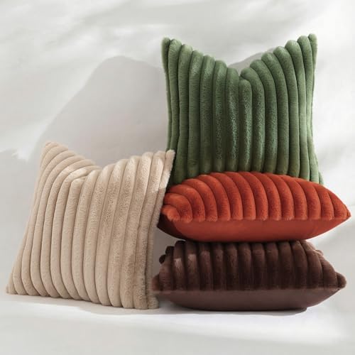 decorUhome Fall Faux Fur Throw Pillow Covers 18x18 Set of 2 Khaki Brown - Image 5