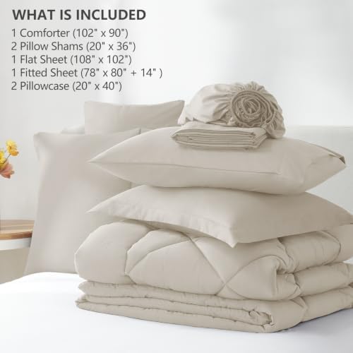 CozyLux King Comforter Set 102"x90" Beige - Image 6