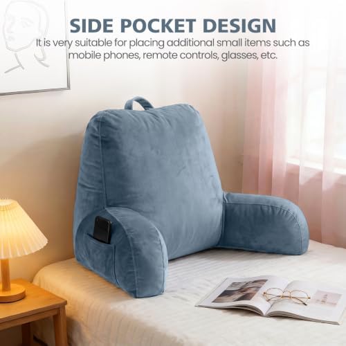 Memory Foam Reading Pillow for Sitting up in Bed, Dusty Blue - Image 5