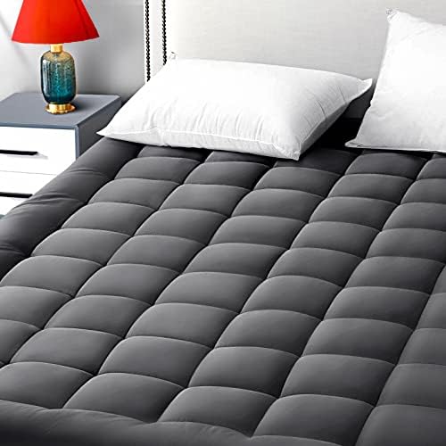 EASELAND Queen Mattress Pad Cotton Pillow Top Mattress Topper Dark Grey by EASELAND