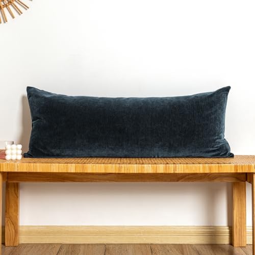 JoraLion Chenille Lumbar Pillow Covers 14X36 inch Dark Blue by JoraLion