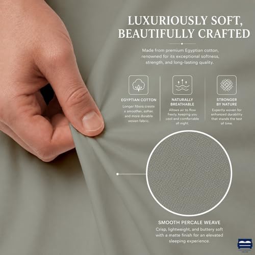 Cottingon 4 Piece King Sheets Fits 16" Deep, Egyptian Cotton, Light Grey - Image 6