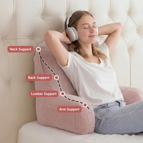 Reading Pillow for Bed, Back Pillow for Bed Sitting Up, Lumbar Support Pillow - Image 5